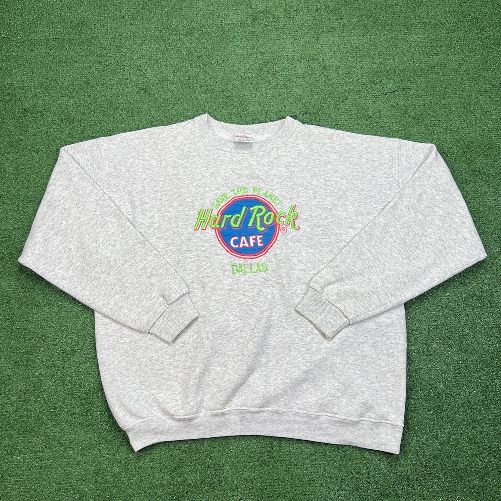 Vintage Hard Rock Cafe DALLAS Save The Planet Crewneck Sweater Sweatshirt Men XL